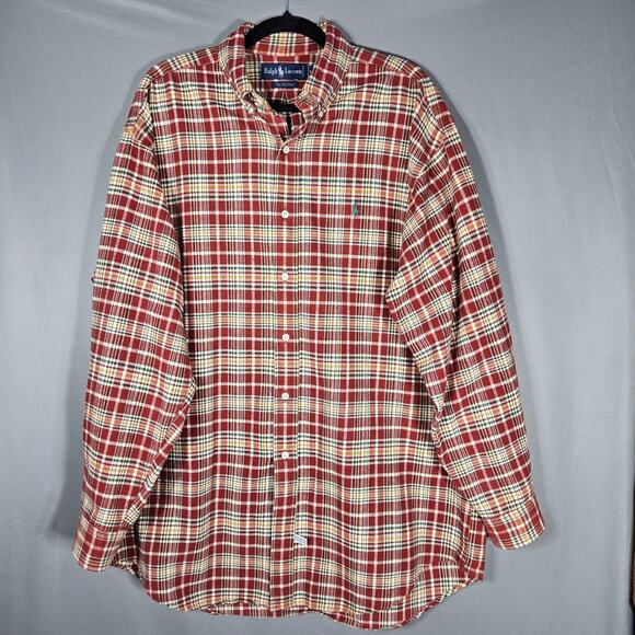 Ralph Lauren Other - Ralph Lauren Big Shirt Mens Medium Red Plaid Button Front Long Sleeve Cotton